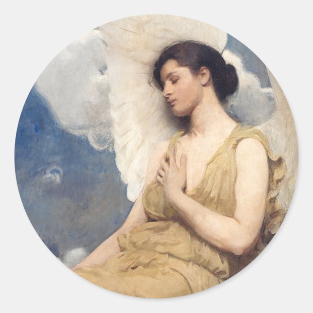 Winged angel figure sleeping dreaming on clouds classic round sticker (Front)