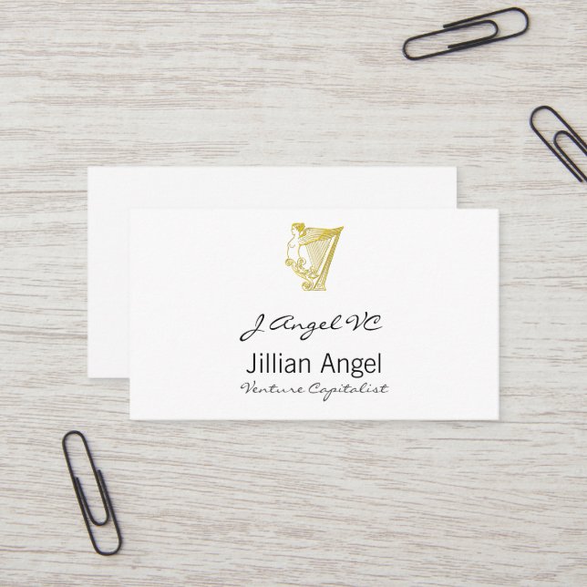 Winged Angel Harp Torso Ornament Business Card (Front/Back In Situ)