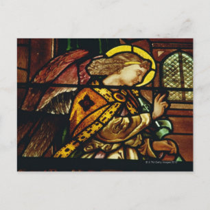 Winged angel in stained glass window postcard