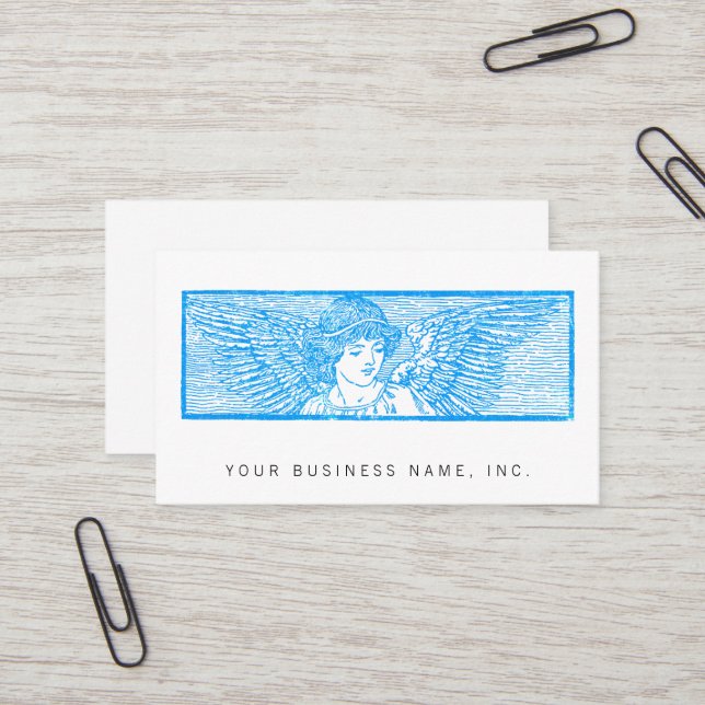 Winged Angel Ornament Letterpress Style Business Card (Front/Back In Situ)