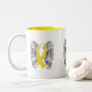 Winged Awareness Ribbon (Gold Ribbon) Two-Tone Coffee Mug