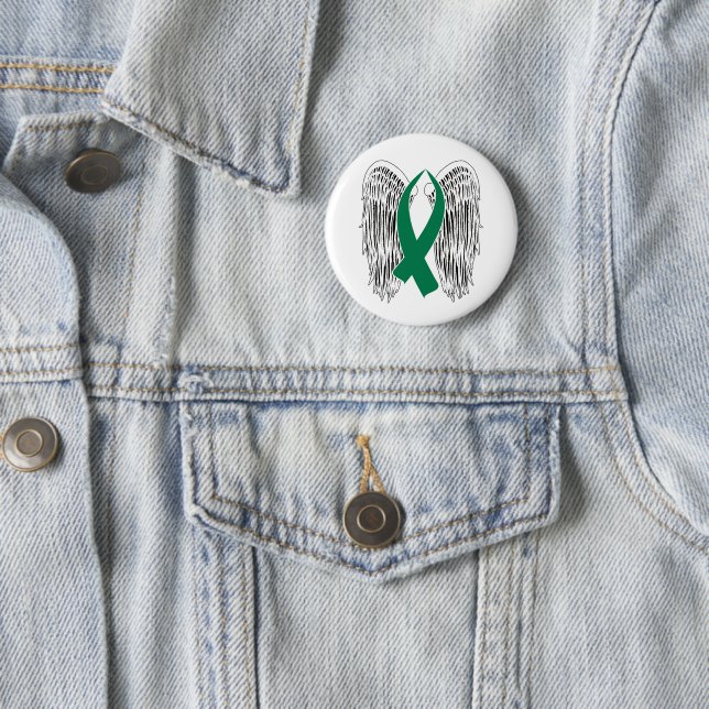 Winged Awareness Ribbon (Green) 6 Cm Round Badge (In Situ)
