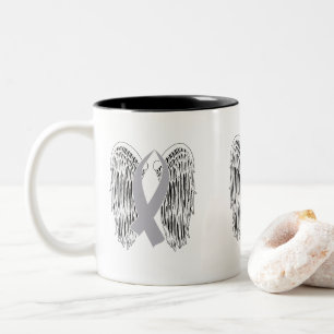 Winged Awareness Ribbon (Grey Ribbon) Two-Tone Coffee Mug