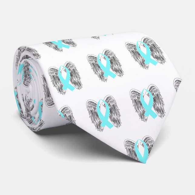 Winged Awareness Ribbon (Light Blue) Tie (Rolled)