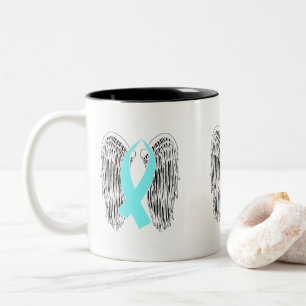 Winged Awareness Ribbon (Light Blue) Two-Tone Coffee Mug