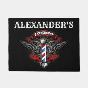 Winged Barber Pole Logo Personalise   Doormat