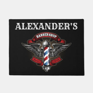 Winged Barber Pole Logo Personalise   Doormat