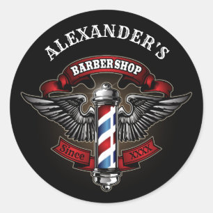 Winged Barber Pole Personalise Classic Round Sticker