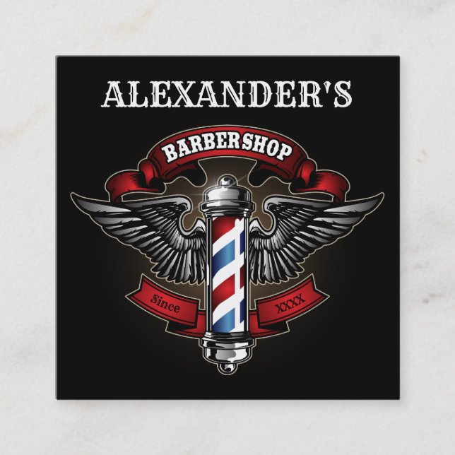 Winged Barber Pole Square Personalise Square Business Card (Front)