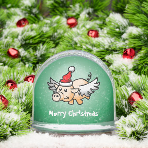 Winged Christmas Pig Snowglobe
