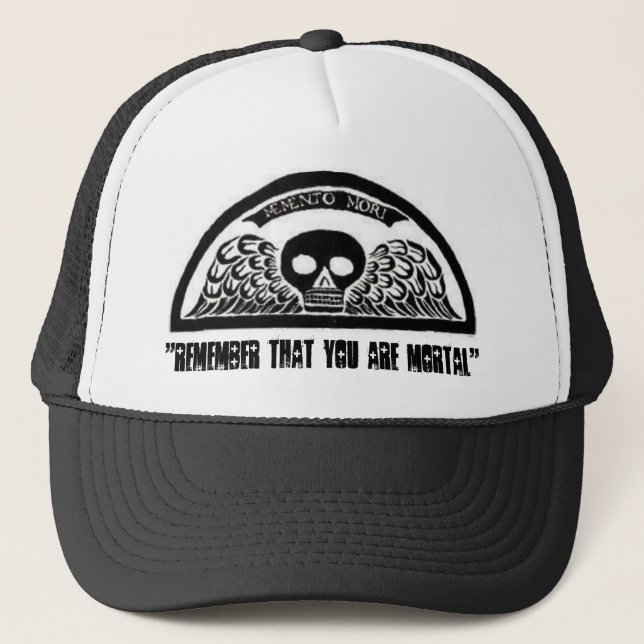 Winged Death Skull Cemetery Baseball Hat (Front)