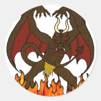 Winged Demon and Hell Flames Classic Round Sticker
