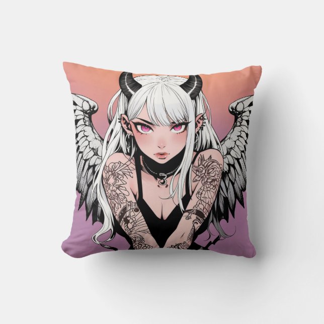 Winged Devil Anime Girl Cushion (Front)