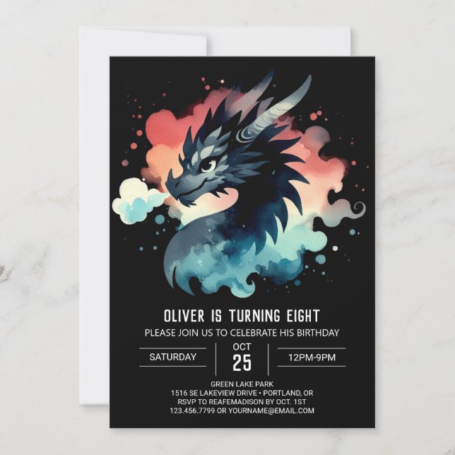 Winged Dragon Birthday Digital Invitation (Front)