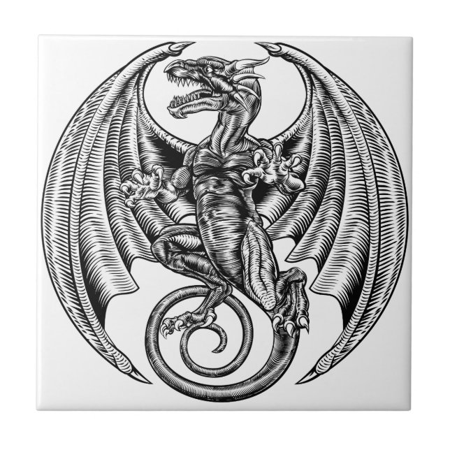 Winged Dragon Woodcut Tile (Front)