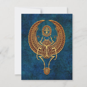 Winged Egyptian Scarab Beetle with Ankh - blue
