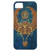 Winged Egyptian Scarab Beetle with Ankh - blue