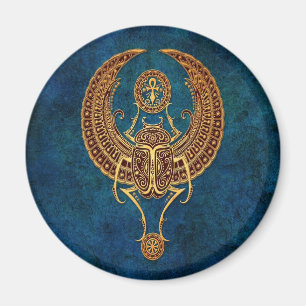 Winged Egyptian Scarab Beetle with Ankh - blue Magnet
