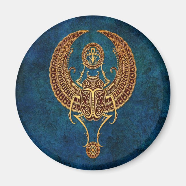 Winged Egyptian Scarab Beetle with Ankh - blue Magnet (Front)