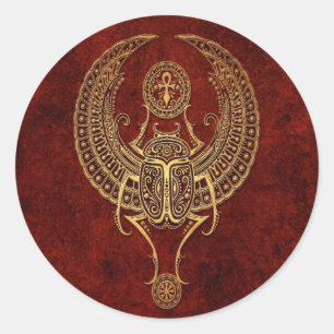 Winged Egyptian Scarab Beetle with Ankh - brown Classic Round Sticker