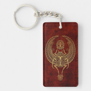 Winged Egyptian Scarab Beetle with Ankh - brown Key Ring
