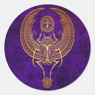 Winged Egyptian Scarab Beetle with Ankh - purple Classic Round Sticker