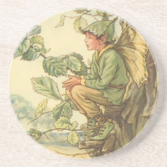 Winged Elm Fairy Sitting in a Tree Coaster (Front)