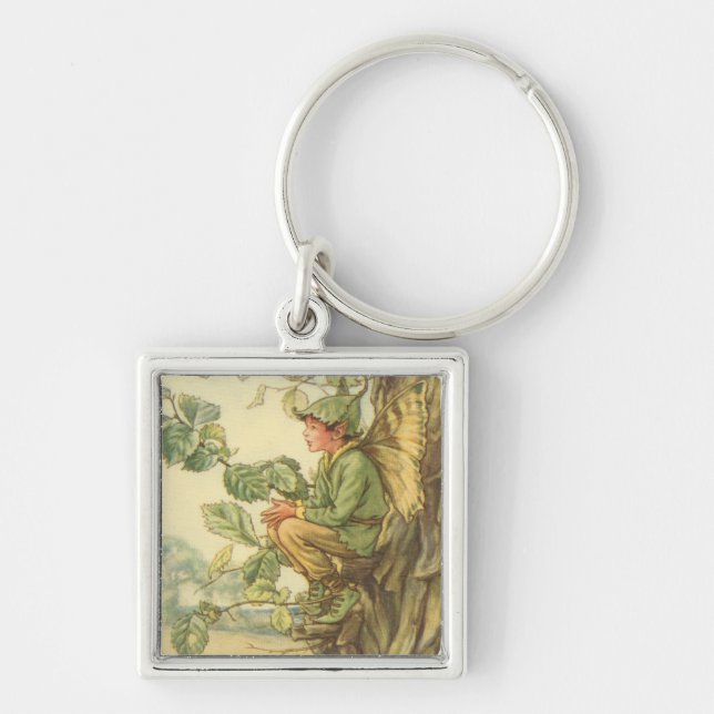 Winged Elm Fairy Sitting in a Tree Key Ring (Front)