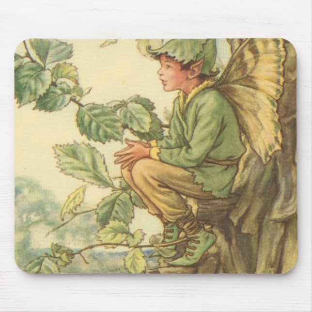 Winged Elm Fairy Sitting in a Tree Mouse Mat (Front)