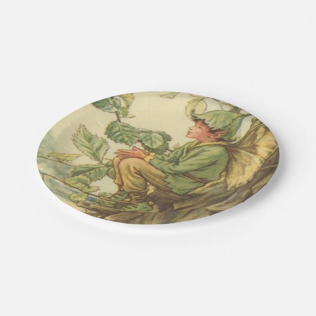 Winged Elm Fairy Sitting in a Tree Paper Plate (Angled)