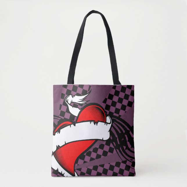 winged fashion heart tote bag (Front)