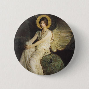 Winged Figure Seated Upon a Rock by Abbott Thayer 6 Cm Round Badge