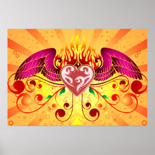 Winged Flaming Heart Poster