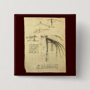 Winged Flying Machine Sketch by Leonardo da Vinci 15 Cm Square Badge