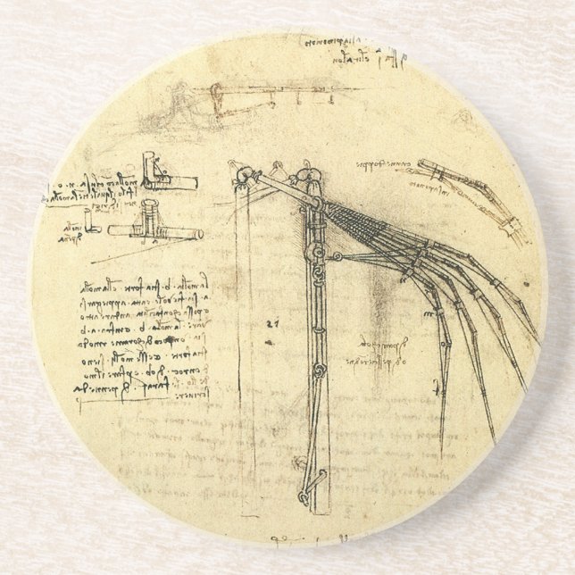 Winged Flying Machine Sketch by Leonardo da Vinci Coaster (Front)