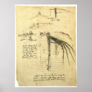 Winged Flying Machine Sketch by Leonardo da Vinci Poster