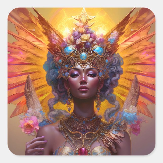 Winged Goddess Fantasy Art Square Sticker (Front)