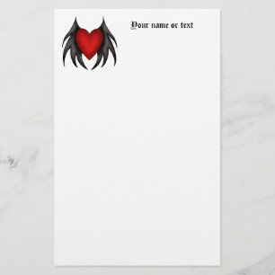 Winged gothic cute red heart ver 2 stationery
