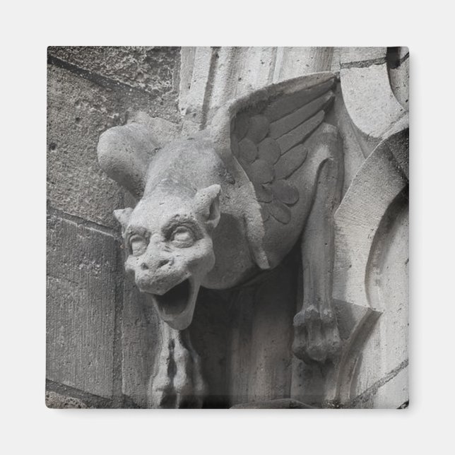 Winged Gothic Gargoyle Black & White Square Magnet (Front)