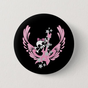 Winged Guitar with Cute Skull 6 Cm Round Badge