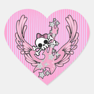 Winged Guitar with Cute Skull Heart Sticker