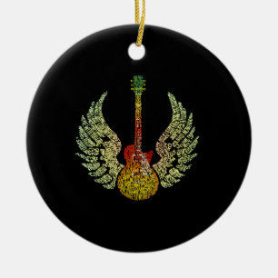 WInged Guitar Words Ceramic Tree Decoration