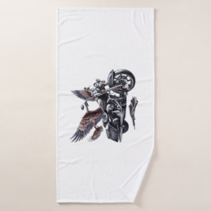 Winged Harley-Davidson Motorcycle Watercolor Illus Bath Towel