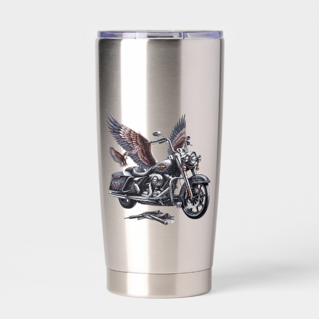 Winged Harley-Davidson Motorcycle Watercolor Illus Insulated Tumbler (Front)