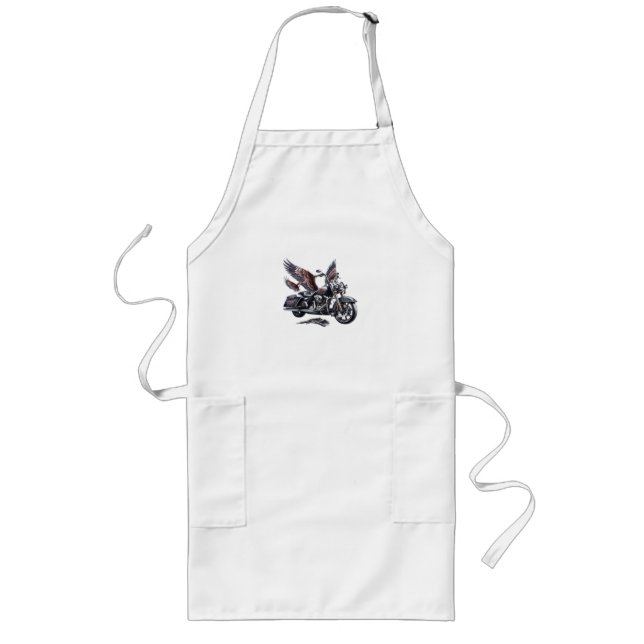 Winged Harley-Davidson Motorcycle Watercolor Illus Long Apron (Front)