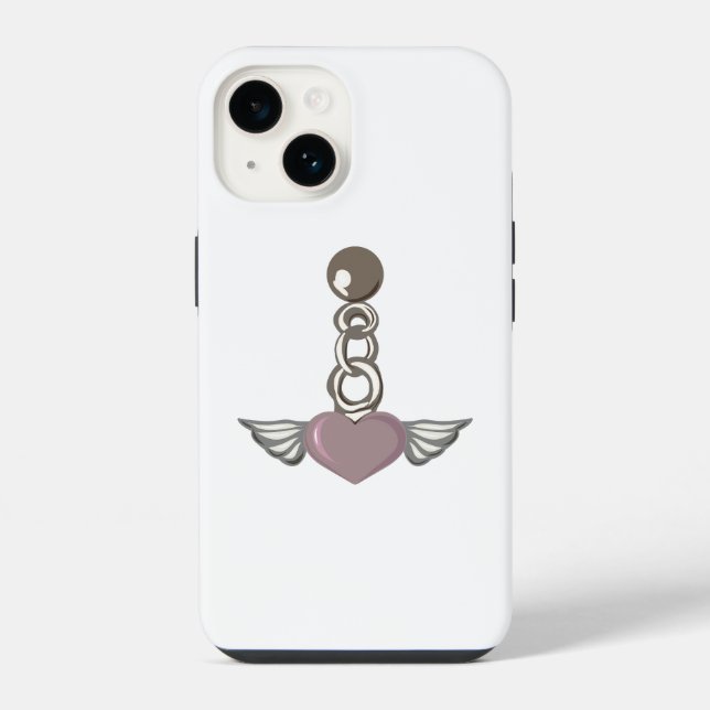 Winged heart chain charm - Aesthetic Angel design iPhone Case (Back)