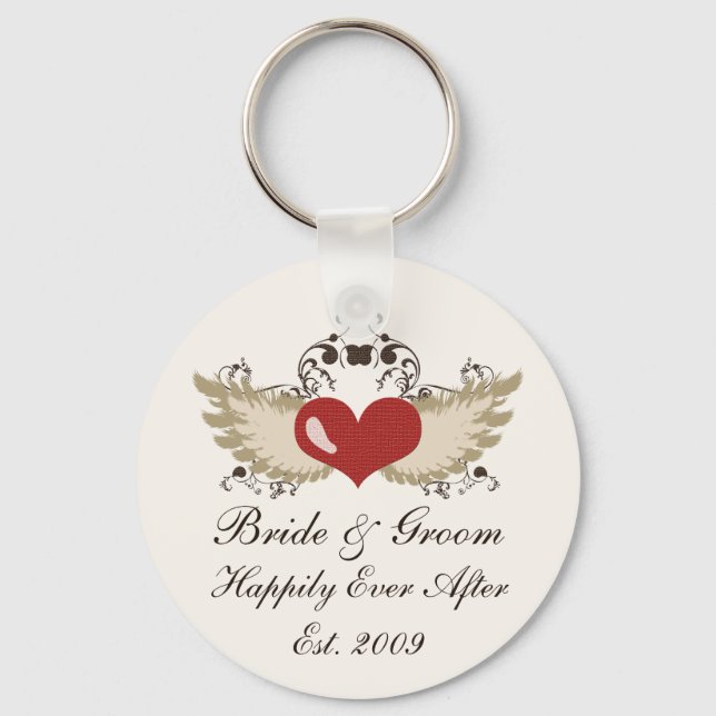 Winged Heart Custom Wedding Key Chain (Front)