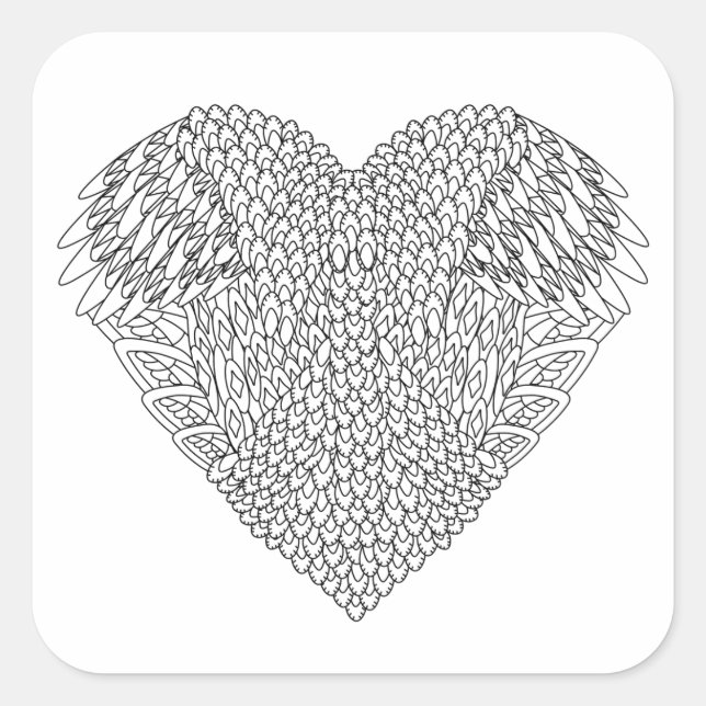 Winged Heart Doodle Square Sticker (Front)