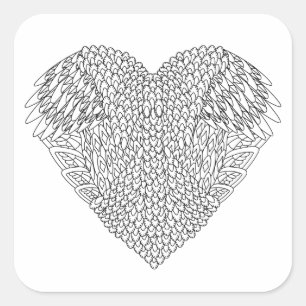 Winged Heart Doodle Square Sticker
