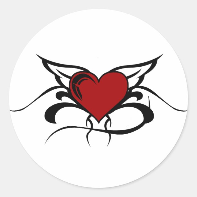 Winged Heart Tattoo Classic Round Sticker (Front)